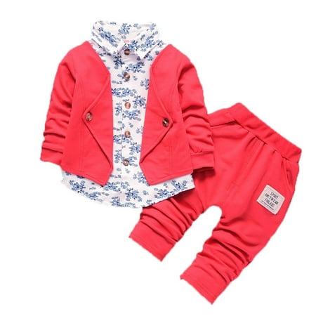 

BIZIZA Baby Boy Outfit 2-Piece Party Wedding Long Sleeve Shirts Suit Winter Cute Pants for 1Y-3Y Kids Red M/90