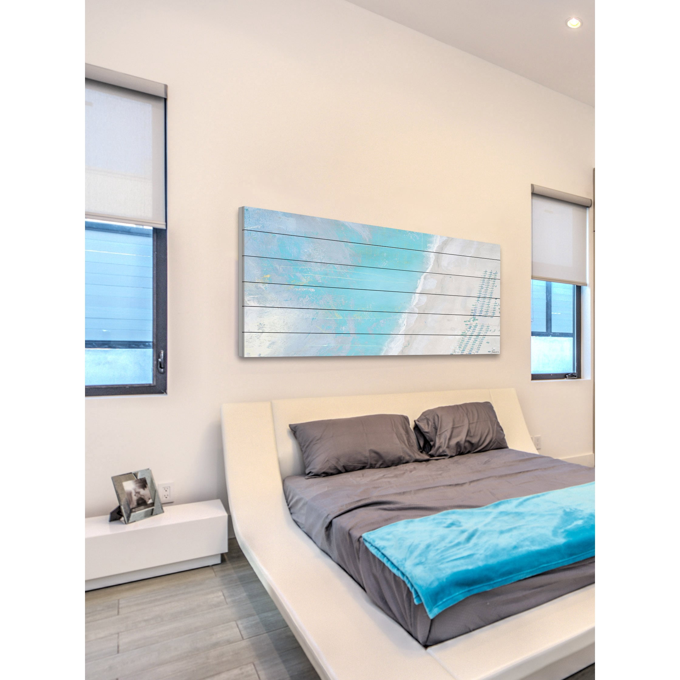"Hazy Beach" Painting Print on White Wood