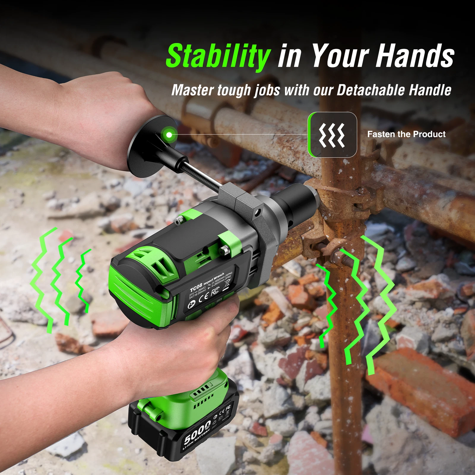 Taskstar 3/4 in. Cordless Impact Wrench 2000Nm, 1475ft-lbs High Torque Brushless Power Electric Impact Gun, 2x 5.0AH Battery