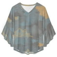 thumbnail image 4 of Abstract Star Pattern Design Women's V-Neck Blouse With 3/4 Ruffled Bell Sleeves Casual Top Ladies Blouses, 4 of 7