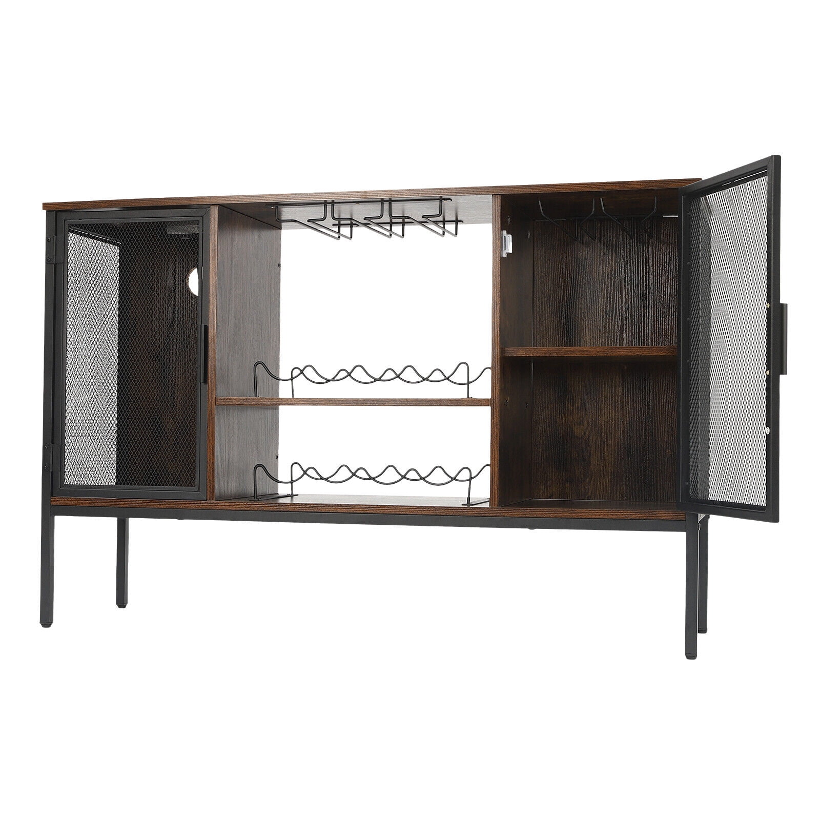 Industrial Wine Bar Cabinet, Coffee Bar Cabinet W/ Wine Rack Glass Holder, Brown Sideboard & Buffet Cabinet Multi-Function Rustic Coffee Bar & Liquor Storage Cabinet