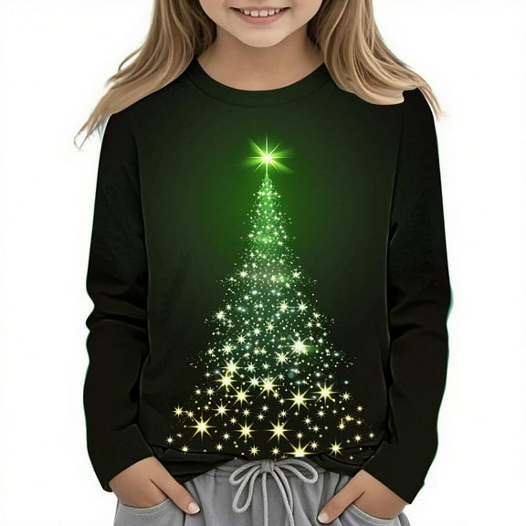 ITSAME Boys Girls Long Sleeve Shirt, Fashion Casual Xmas Graphic Crewneck Pullover Fall Christmas Holiday Tops Multicolor 4T