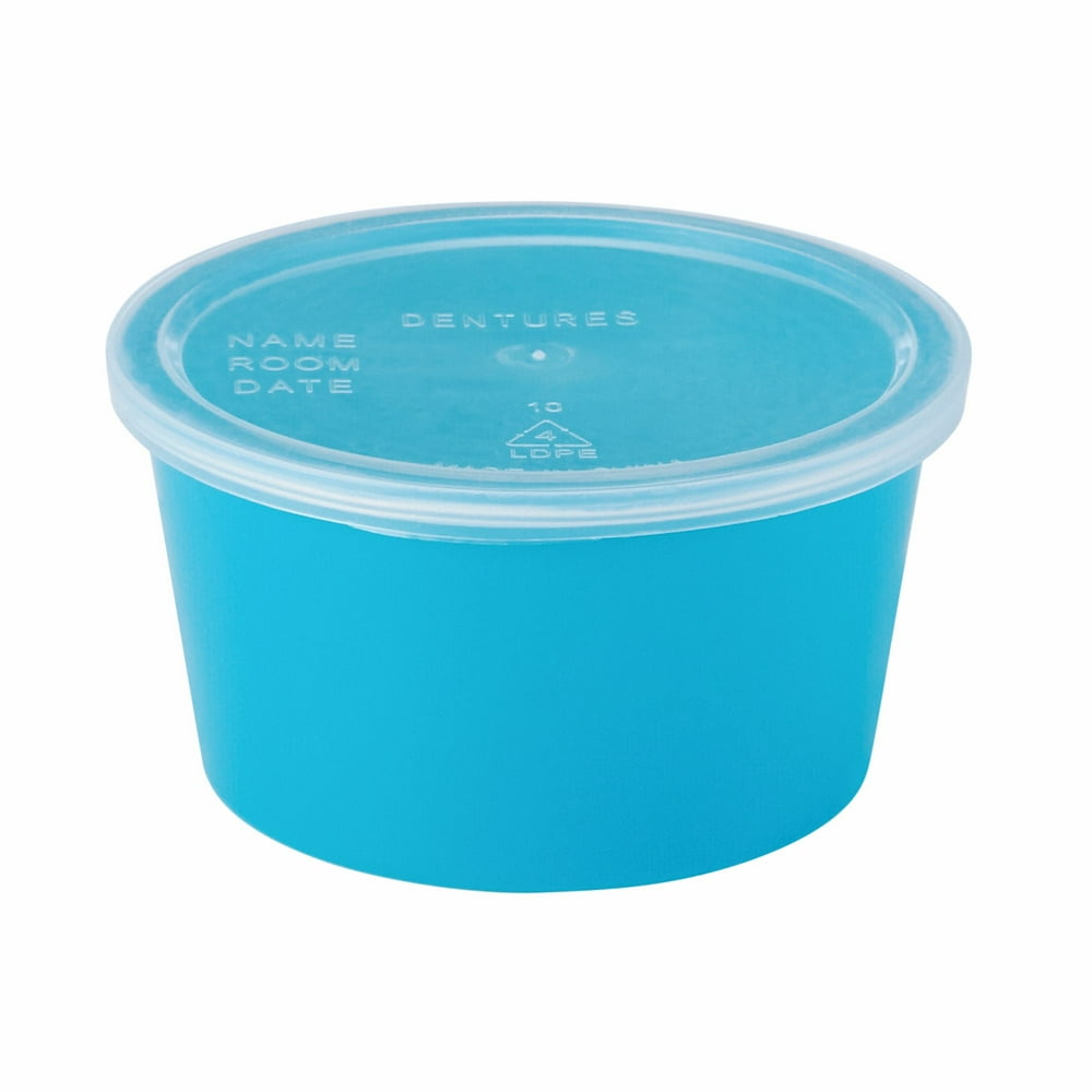 McKesson Denture Cup, Aqua, SnapOn Lid, 8 oz 1 Each