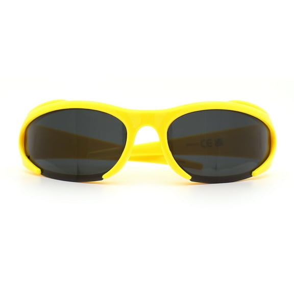 Mens Classic 90s Oval Cropped Bottom Wrap Around Sport Plastic Sunglasses Yellow - Black