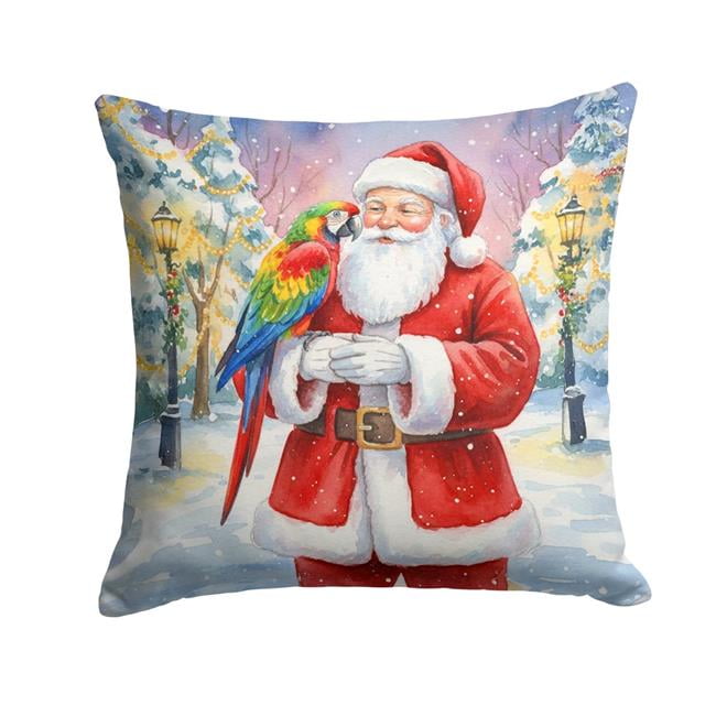 Caroline s Treasures Parrot with Santa Claus Throw Pillow Decorative Indoor Outdoor Accent Cushion for Couch Bed or Patio 14Hx14W