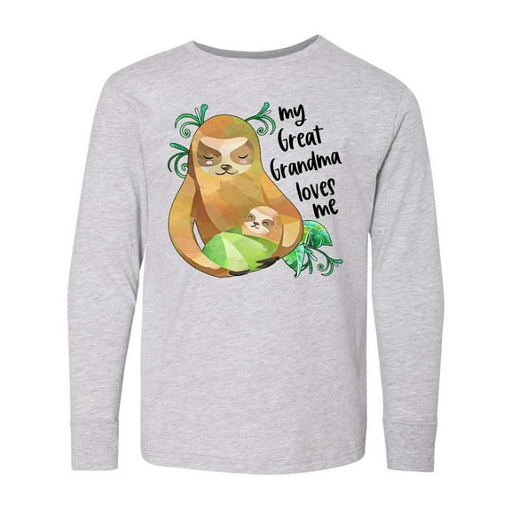 Inktastic My Great Grandma Loves Me Cute Sloth and Baby Long Sleeve Youth T-Shirt