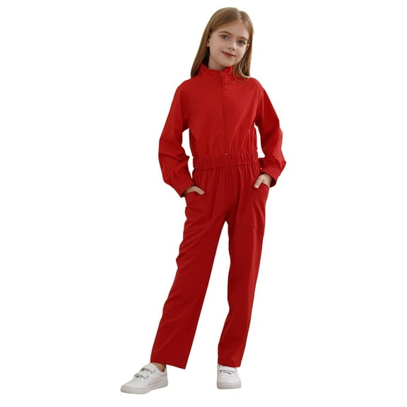 CHICTRY Big Girls Stand Collar Jumpsuit with Pockets Mechanic Boiler Suit One Piece Romper Coverall Red 8