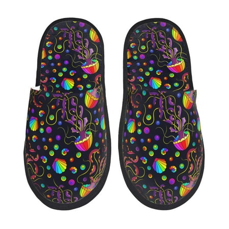 Balery Rainbow Jellyfishes Slient Indoor Furry Fleece Comfort House Shoes Soft Non-Slip Home Shoes Cotton slippers House Slippers-- Medium