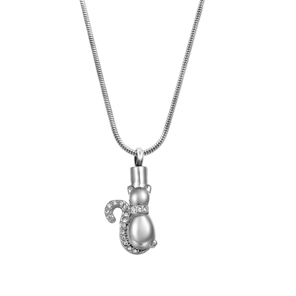 Crystal Kitty Cat Pet Cremation Jewelry Memorial Necklace Cremation Urn Neckalce for Ashes Urn Keepsake with Funnel Kit