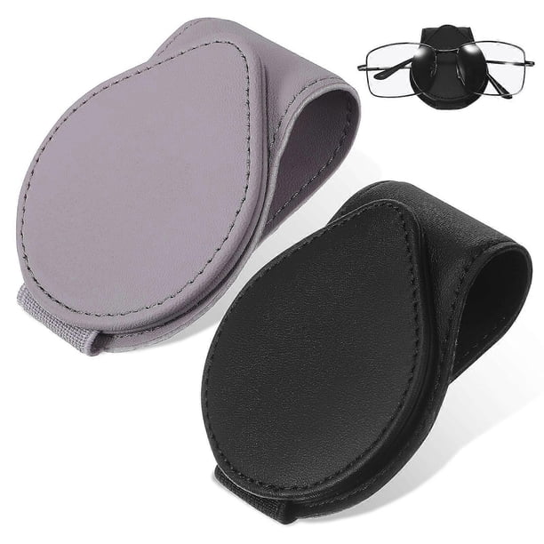 2Pcs Magnetic Glasses Holder PU Leather Sunglasses Hanger Mounter Ticket Cards Clip for Car Sun Visor