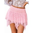 thumbnail image 3 of Lace Mini Skirts for Women Flowy Skirt Boho Layered Asymmetrical Short Skirt Pink S, 3 of 6