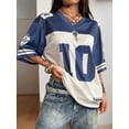 thumbnail image 6 of Gynyvoja Jersey Shirts for Women Oversized T-Shirt Jersey Top Graphic V Neck T-Shirts for Teen Girls Blue M, 6 of 7