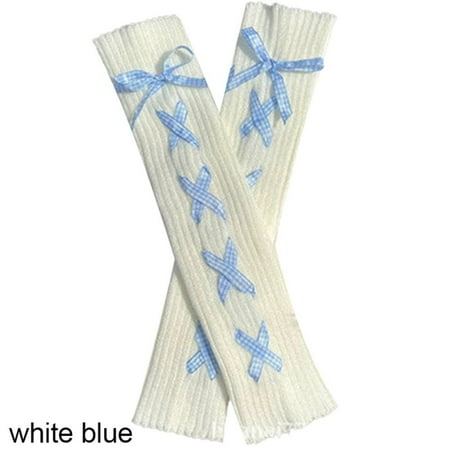 

Arm Warmers Leggings Knitted Ankle Protection False Sleeves Winter Leg Warmers Boot Stockings Knee High WHITE BLUE