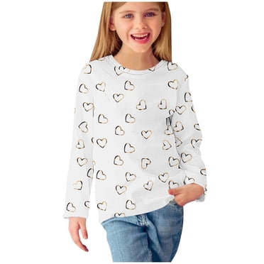 MeetoTime Girls Long Sleeve Printed Tops Crewneck Dressy Blouses Children's Pullover Undershirt 3-14 Years