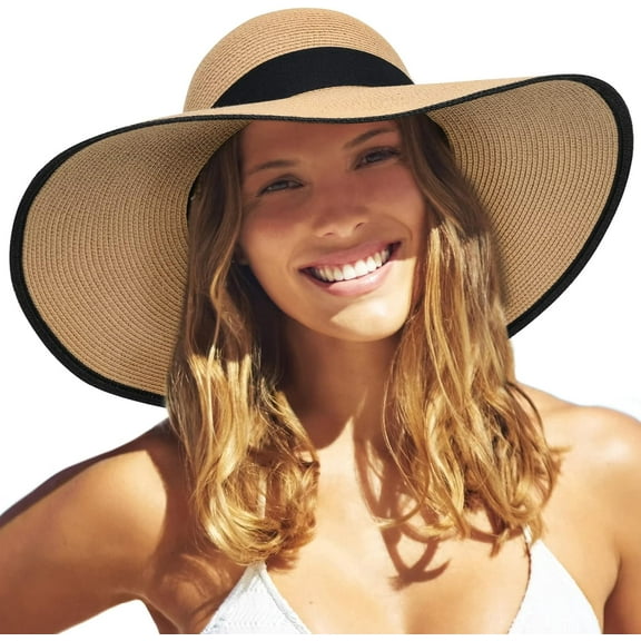 CAILDANL Womens Sun Straw Hat Wide Brim UPF 50 Summer Hat Foldable Roll up Floppy Beach Hats for Women