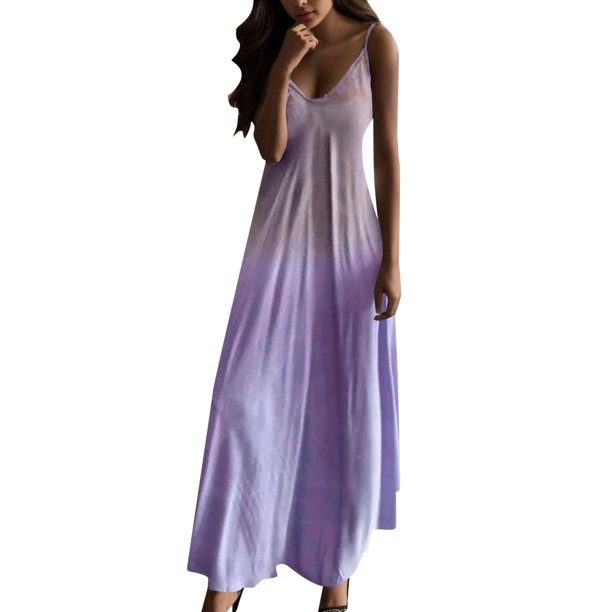 Vestido largo sin mangas con cuello en V informal para mujer - Vestido sin mangas estampado de poliéster para el día a día/la playa - Tallas S-XXXXXL, lavado a mano