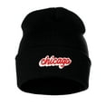 thumbnail image 2 of I&W Classic USA Cities Winter Knit Cuffed Beanie Hat 3D Raised Layer Letters, Chicago Black, White Red, 2 of 2