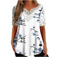 thumbnail image 2 of Hauts d'Été pour Femmes 2023 Mode Décontractée Grande Taille Dentelle Col en V Manches Courtes Blouse T-Shirt Hauts Dentelle Col en V Chemises Oversize pour Femmes, 2 of 5