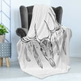 thumbnail image 4 of Antlers Soft Flannel Fleece Throw Blanket, Illustration of a Deer Skull Bone and Feathers Boho Pattern Tribal, Cozy Plush for Indoor and Outdoor Use, 60" x 80", Charcoal Grey White, by Ambesonne, 4 of 5
