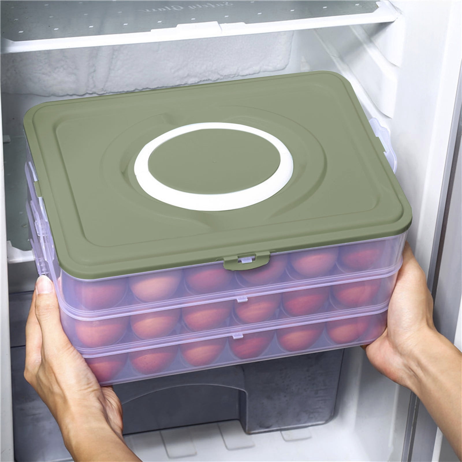 DZQMTKX Large Capacity Egg Holder, Stackable Fridge Organizer, 3-Tier Egg Storage Container with Lid And Handle, Transparent Egg Container for Refrigerator, Kitchen Food Storage Box for Home Use