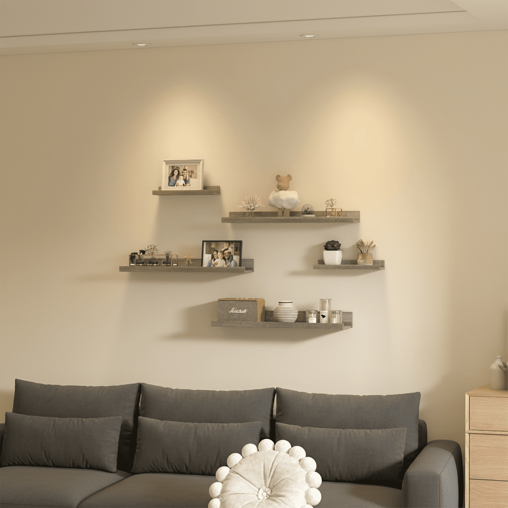 Floating Shelves Set of 5, 24 Inch Wall Mounted Wooden Picture Ledge Shelf for Bathroom, Bedroom, Kitchen, Living Room Storage and Decoration, Gray