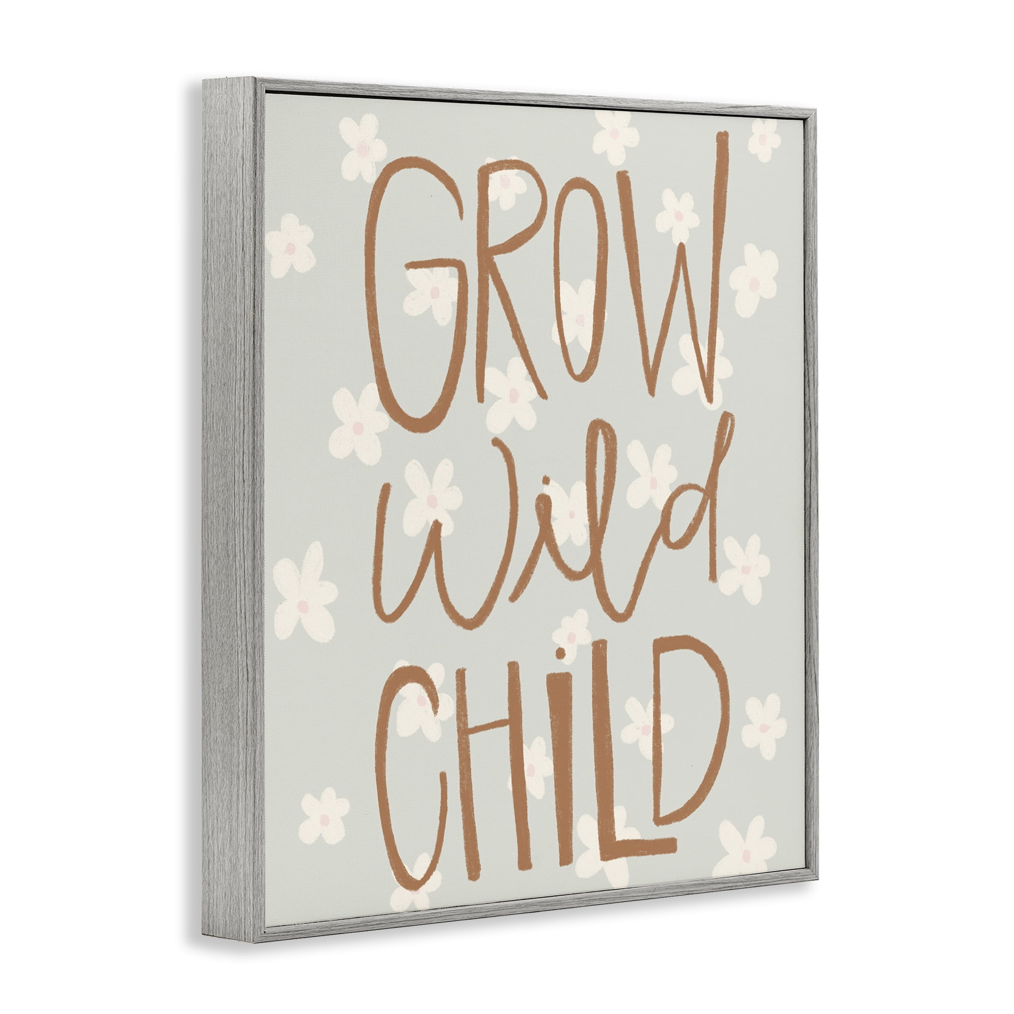 Grow Wild Child Flowers Gray Framed Giclee Art, design by Katie Griggs