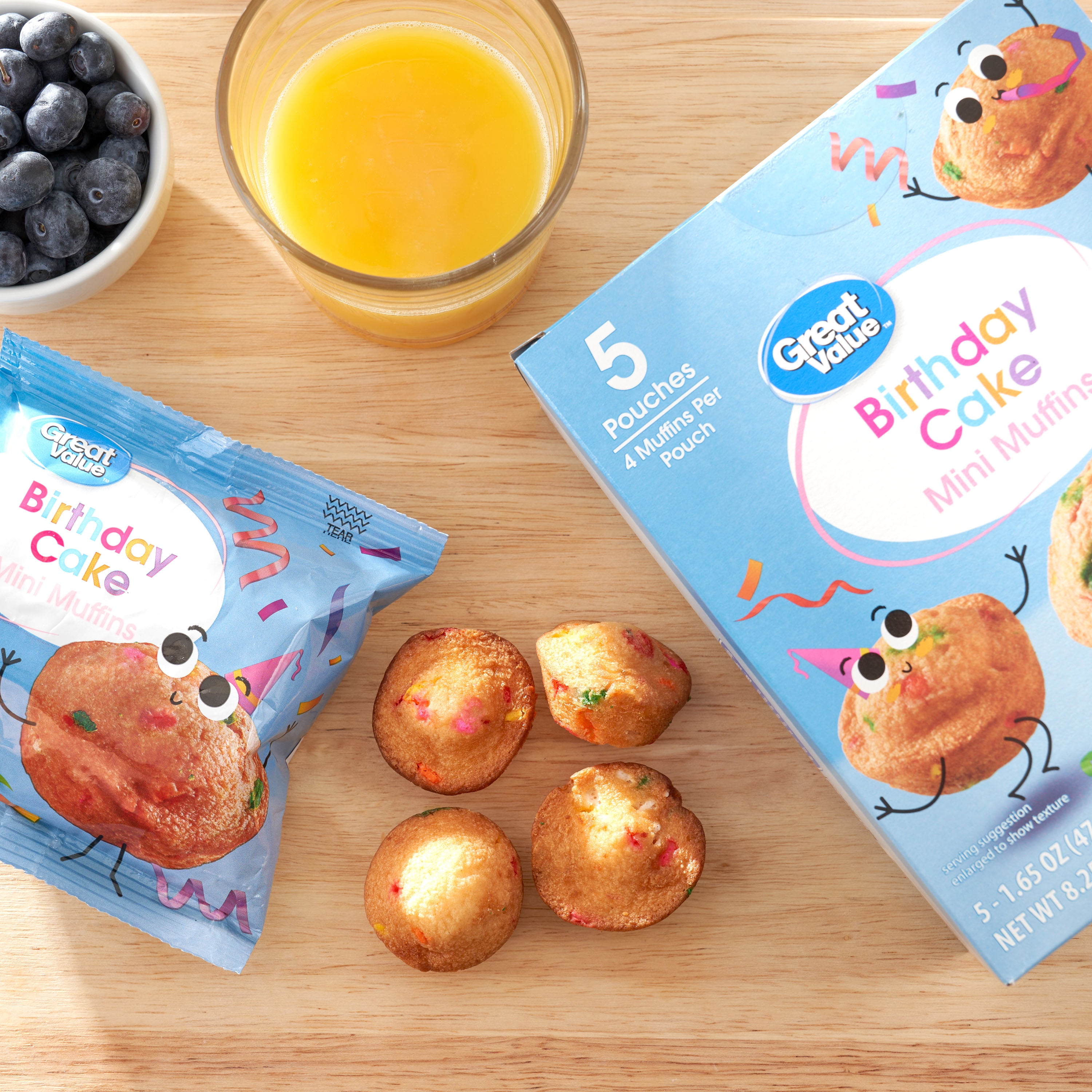 (4 pack) Great Value Birthday Cake Mini Muffins, 1.65 oz, 5 Count