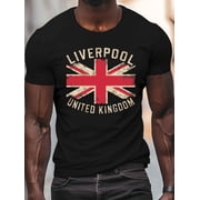 Men's Liverpool Union Jack Graphic Tee - Casual Crew Neck Short Sleeve, Lightweight Polyester Summer Shirt with Distressed Flag Print