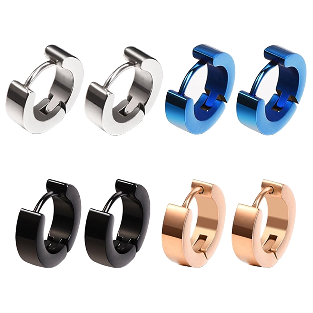 4 Pairs Stainless Steel Mens Womens Small Hoop Earrings Hypoallergenic