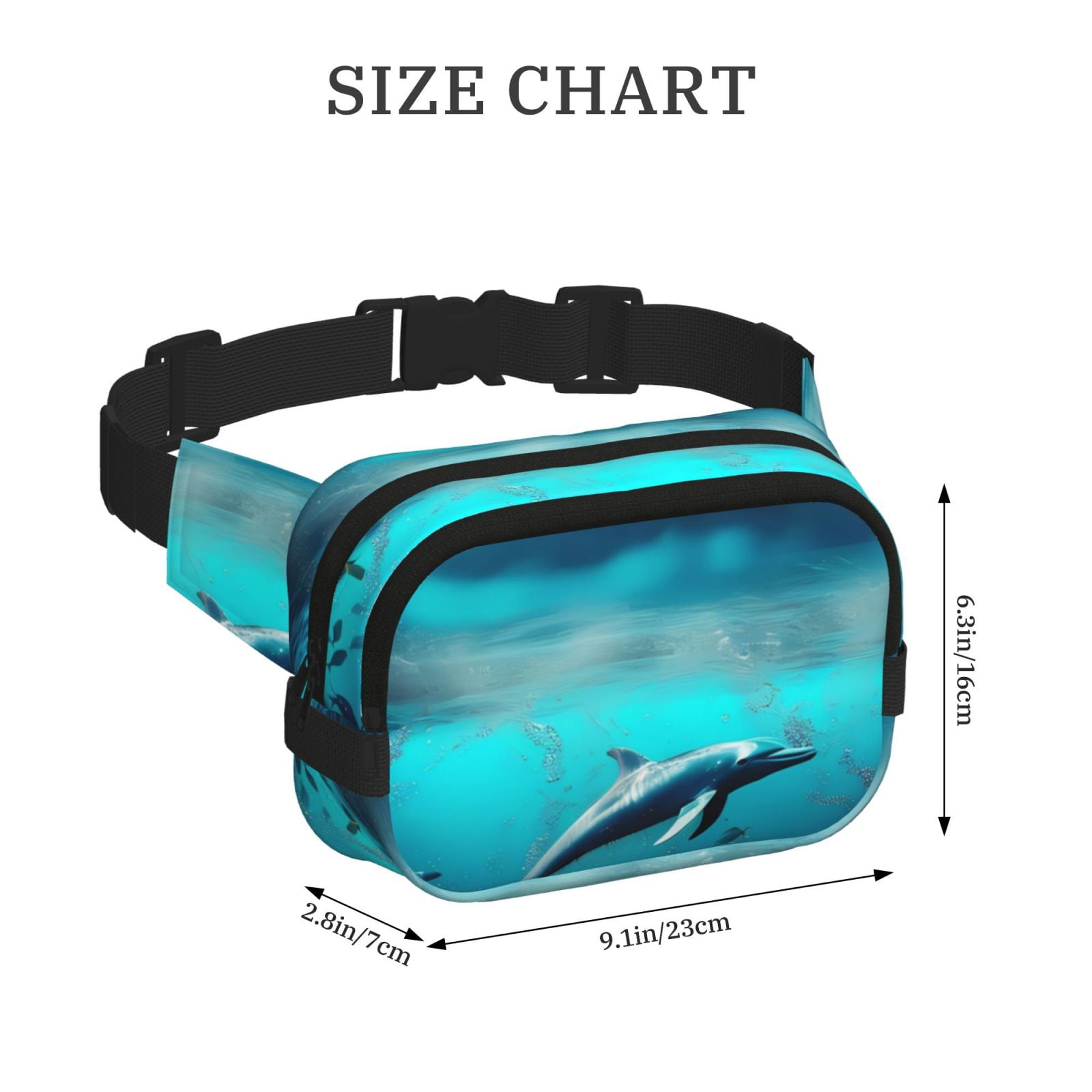 Picia Hawaiian Ship Dolphin Print Square Double-Layer Waist Bag Mini Adjustable Waist Belt Bag Exercise Running Travel Hiking