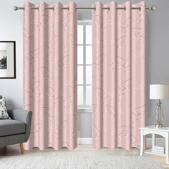 2 Panels Pink Blackout Curtain for Bedroom,Cute Whale Pattern Grommet Curtain for Living Room, 52x96 Inch