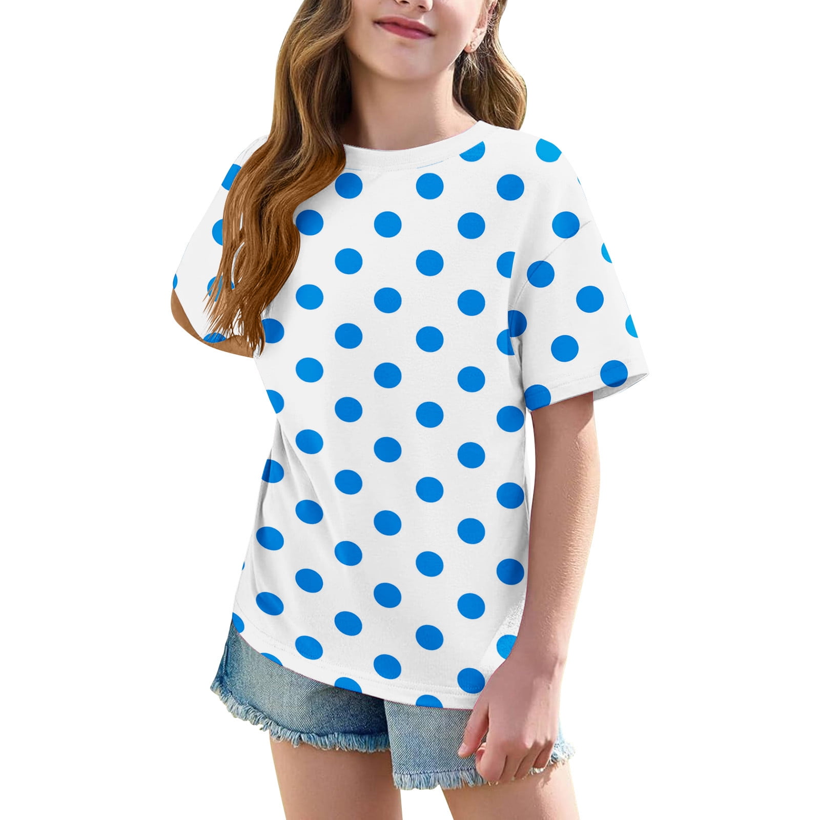 WQQZJJ Summer T-shirt for Girls, Polka Dot Printed Fashion Tops