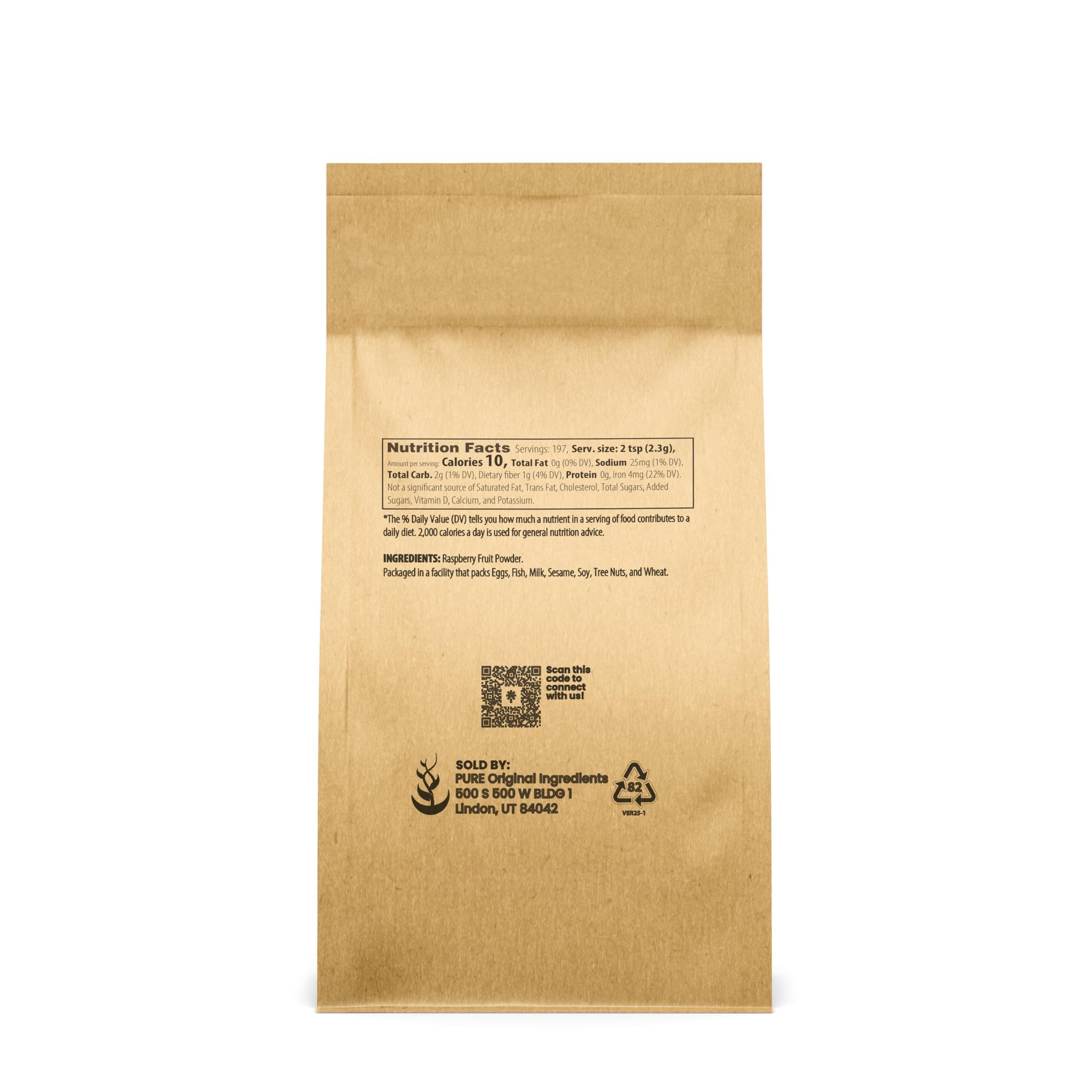 Pure Original Ingredients Raspberry Fruit Powder 1lb Gluten-Free, Great in Smoothies & Desserts