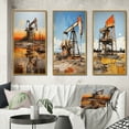 thumbnail image 1 of Designart "Gold Oil Rigs landscapes In Texas III" Cityscapes Framed Wall Art Set Of 3 - Gold Oil Rigs / Fields Frame Gallery Set For Office Decor, 1 of 6