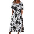 thumbnail image 2 of QJUHUNG Robe Midi à Manches Courtes Imprimée Florale Hawaïenne pour Femmes Robe Fluide avec Poches Tenue de Plage Ample, 2 of 8
