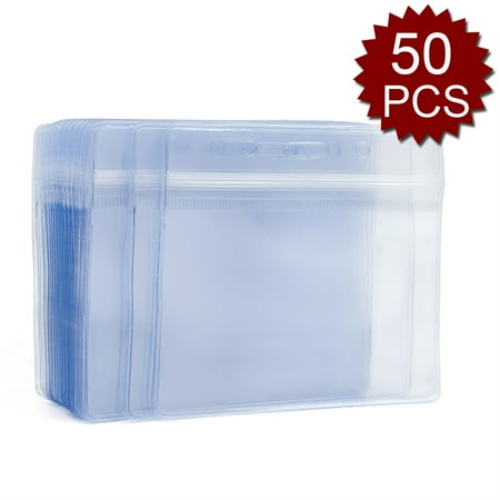 - GOGO Set of 50 Clear Plastic Name Tag Badge Id Card Holders Large Heavy Duty Waterproof 3