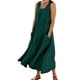 thumbnail image 1 of Vestido largo sin mangas de lino para mujer: vestido informal con cuello redondo y bolsillos, poliéster/spandex, tallas S-XXL., 1 of 6