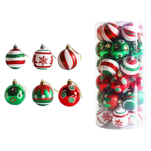 30 bolas colgantes navideñas para porche, decoraciones navideñas, fáciles de colgar Rojo Verde Blanco