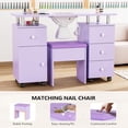 thumbnail image 3 of Ktaxon Nail Desk and Chair Set, Manicure Table Storage Station with 4 Drawers, Lockable Wheels, Purple, 3 of 7