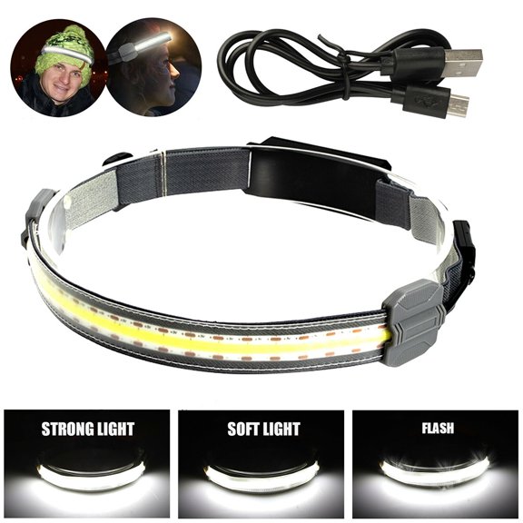 COB Headlamp Flashlight,LED Wide Beam Headlamp,Lightweight COB Bright Headlight with 3 Light Modes for Running and Camping