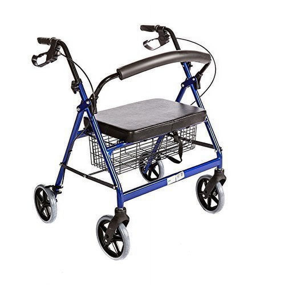HEALTHLINE Heavy Duty Bariatric Rollator Walker For Senior With Seat and Wheels, 4 Wheel Walker With Seat and Basket and Brakes, Medical Heavy Duty Walker With Seat for Seniors, Blue