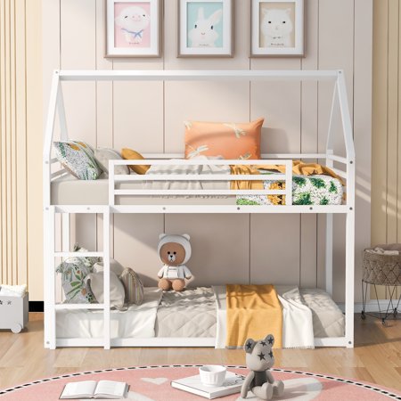 TALEMOHO Twin over Twin Bunk Bed for Kid s with Ladder and Slide White