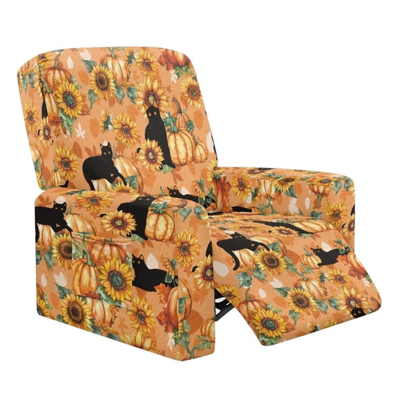 Kuiaobaty Cat Pumpkin Sunflower Recliner Couch Cover Breathable Reclining Sofa Slipcover Washable Recliner Chair Cover with Elastic Bottom Stretch Reclining Slipcover for Living Room
