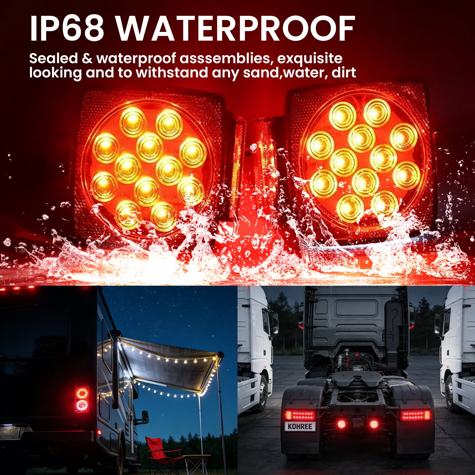 DAYBETTER 12V LED Trailer Lights Kit, Submersible Utility Trailer Tail Light for Boat RV Car Under 80 in Truck