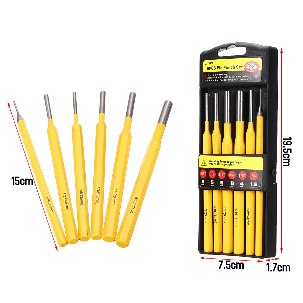 6Pcs Pin Punch Set Center Punch Pin Punch Taper Punch metalworking