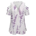 thumbnail image 4 of Lavender Floral Purple Womens Summer V Neck Zipper Top Short Sleeve T Shirt Off Shoulder Top Casual Classy Loose Shirts, 4 of 7