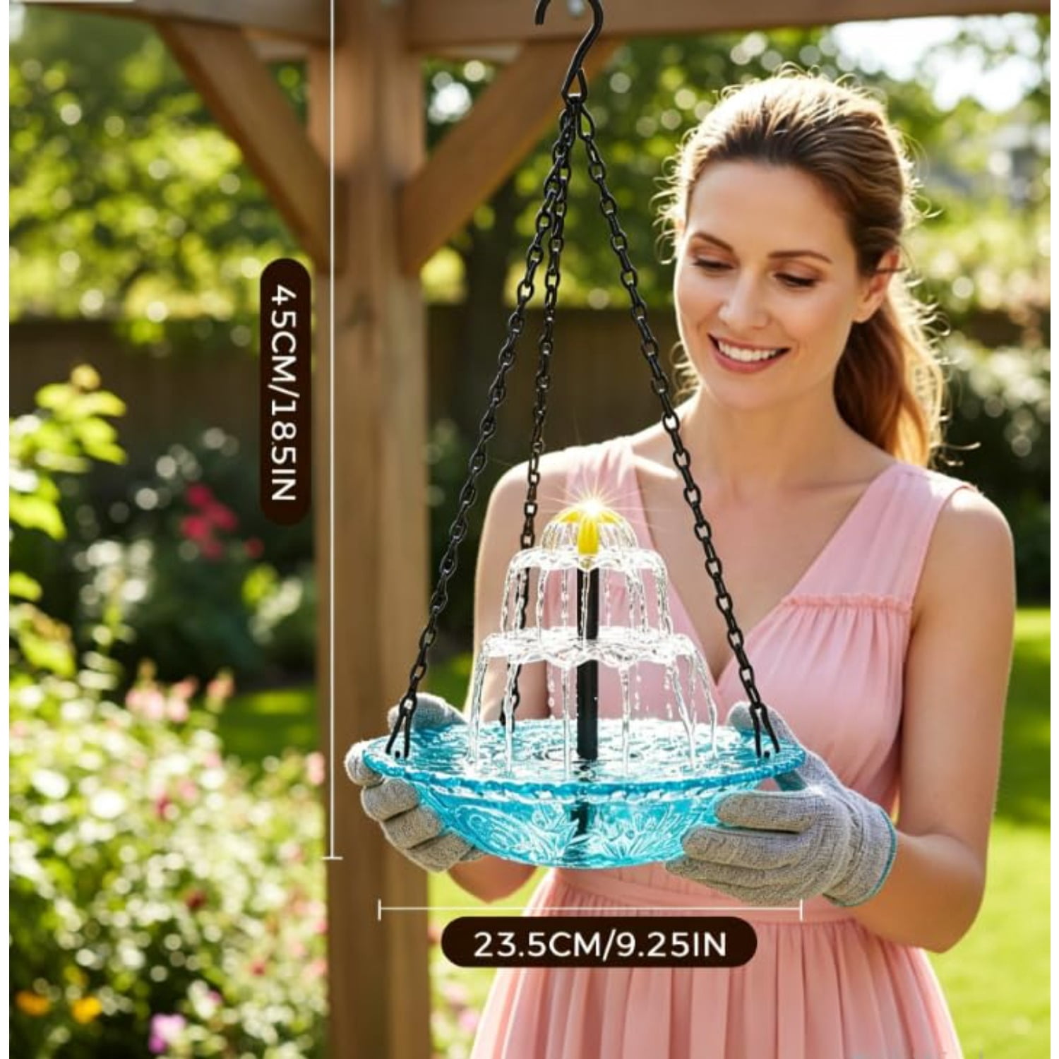 New Solar Cascade Hanging Bird Bath Fountain – Upgraded Outdoor Water Feature with Flowing Water, Solar Powered, Easy Hang, for Garden Patio Backyard Lawn Decor