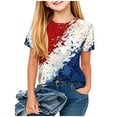 thumbnail image 2 of Children's Fourth Of July Short Sleeved T-Shirt Independence Day Printed Pattern Shirt Cute Round Neck Half Sleeved Casual Versatile Top Blue 11-12 Years, 2 of 6