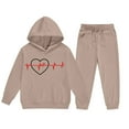thumbnail image 5 of DAETIROS Girls 2-Piece Sweatsuit Hoodie Jogger Set, Cute Heartbeat Print Matching Outfit, Soft Kids Play & Lounge Wear Khaki Sizes 3T-14,Size 7-8T, 5 of 5