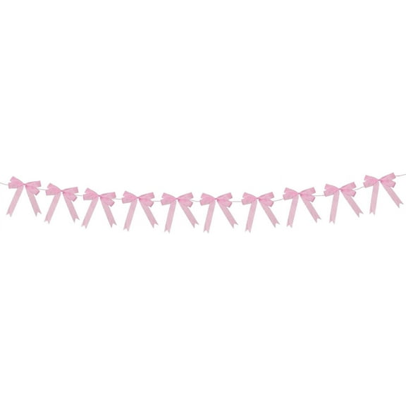 Pre-Strung Pink Bow Banner Garland, Girls/Women Ribbon Bows Decor for Coquette Birthday Party
